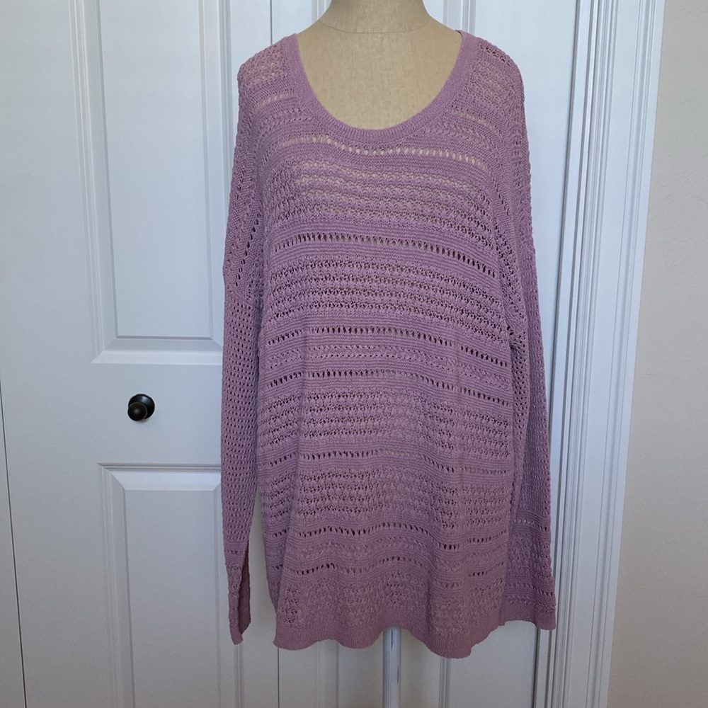 J Jill lightweight Open Knit Sweater Womens L Lavender oversized cotton Beach